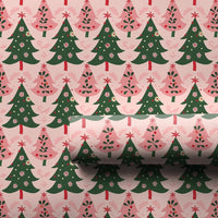 Modern Pastel Gift Wrap, Pink Christmas Tree Wrapping Paper, Green Tree Pattern Wrapping Paper, Adorable Xmas Gift Wrap, Holiday Wrapping Paper