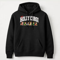 Humorous Corgi Dog Holiday Hooded Sweatshirt, Holly Corgi Christmas Hoodie, Retro Corgi Christmas Dog Hoodie, Corgi Lover Christmas Present