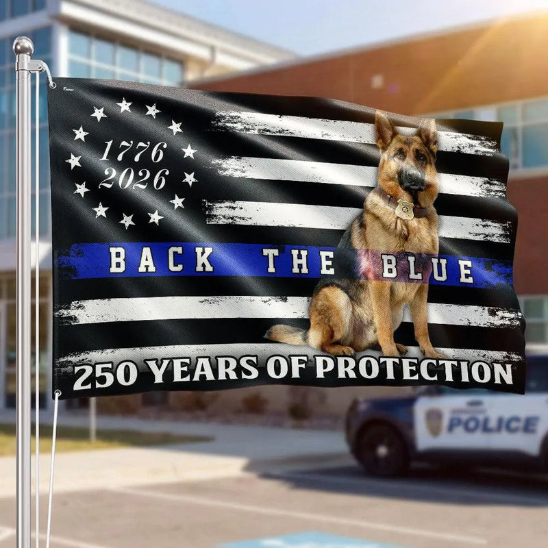 Thin Blue Line Flag German Shepherd | 1776-2026 250 Years Police Support | Double-Sided Polyester | Law Enforcement Memorial Gift