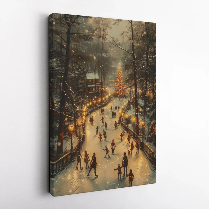 Nostalgic Winter Park Canvas Art, Vintage Christmas Skating Scene Canvas, Retro Holiday Wall Decor, Ice Skating Canvas Print, Xmas Present