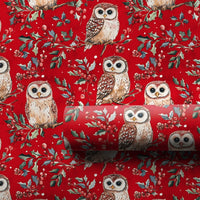 Holly Berry Christmas Gift Wrap, Winter Owl Wrapping Paper, Watercolor Woodland Bird Present Paper, Red Botanical Holiday Wrapping Paper