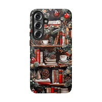 Comfy Winter Library Samsung Case, Christmas Bookshelf Phone Case, Holiday Book Lover Phone Cover, Bookish Pine Ornament Tough Case