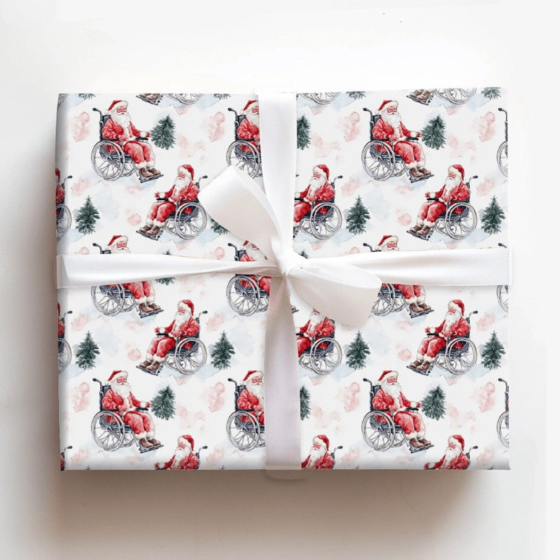 Wheelchair Santa Claus Gift Wrap, Inclusive Santa Wrapping Paper, Watercolor Christmas Wrapping Paper, Adaptive Holiday Gift Wrap