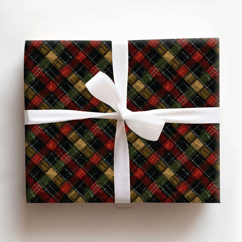 Rustic Holiday Plaid Gift Wrap, Diagonal Tartan Plaid Christmas Wrapping Paper, Vintage Winter Wrapping Paper Roll, Festive Present Paper