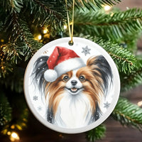 Santa Hat Dog Ornament, Papillon Christmas Ornament, Festive Puppy Tree Ornament, Ceramic Pet Keepsake, Holiday Present for Dog Lover