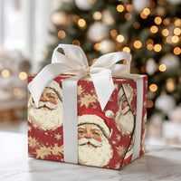Retro Christmas Gift Wrap, Vintage Santa Claus Wrapping Paper, Nostalgic Santa Face Gift Wrapping Paper, Holiday Season Present Paper Roll