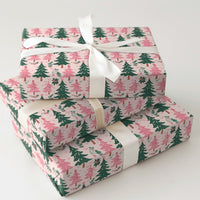 Whimsical Holiday Gift Wrap, Pink and Green Christmas Tree Wrapping Paper, Adorable Winter Present Paper, Xmas Tree Wrapping Paper, Gift Wrap