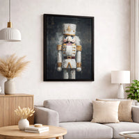 Holiday Soldier Portrait Canvas, White and Gold Nutcracker Canvas Wall Art, Christmas Nutcracker Canvas Print, Winter Seasonal Decor