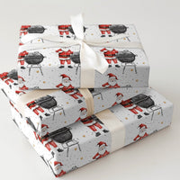 Humorous BBQ Christmas Wrapping Paper, Charcoal Grill Santa Wrapping Paper, Holiday Grilling Wrapping Paper, Secret Santa Gift Wrap Roll