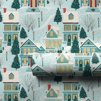 Winter Wonderland Gift Wrap, Snowy Christmas Village Wrapping Paper, Comfy Holiday House Wrapping Paper, Nostalgic Christmas Gift Wrap Roll