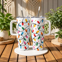 Retro Vintage Bulb 40oz Travel Tumbler, Christmas String Lights Tumbler, Colorful Holiday Insulated Tumbler, Xmas Present for Her