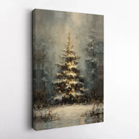 Snowy Forest Winter Print, Christmas Tree Canvas Wall Art, Digital Download Printable Art, Festive Holiday Decor Present