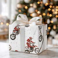Dirt Bike Christmas Gift Wrap, Motocross Santa Wrapping Paper, Motorcycle Holiday Wrapping Paper, Extreme Sports Santa Gift Wrap Paper