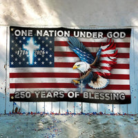 One Nation Under God House Flag | 250 Years of Blessing Eagle Cross American Flag | UV-Resistant Polyester | Patriotic Home Decor Gift