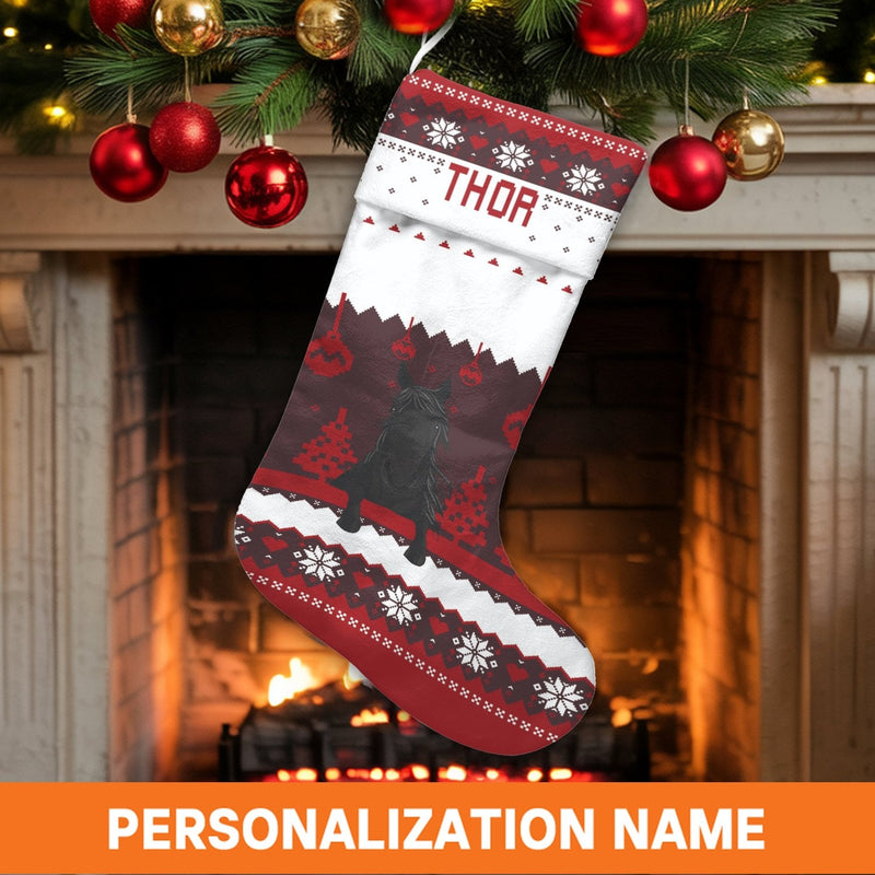 Ugly Sweater Pet Holiday Stocking, Long-Haired Dog Christmas Stocking, Custom Name Velboa Stocking, Fireplace Mantle Decor, Dog Lover Present