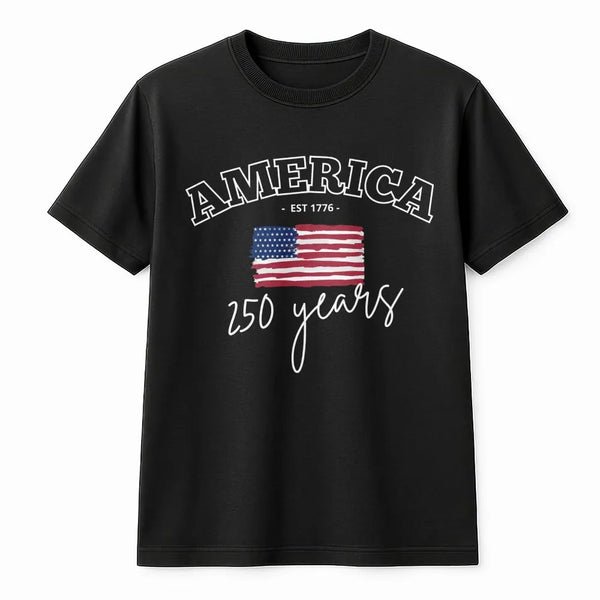 America 250 Years T-Shirt | Vintage American Flag Est 1776 Design | 100% Soft Breathable Cotton | Patriotic Gift for History Lovers