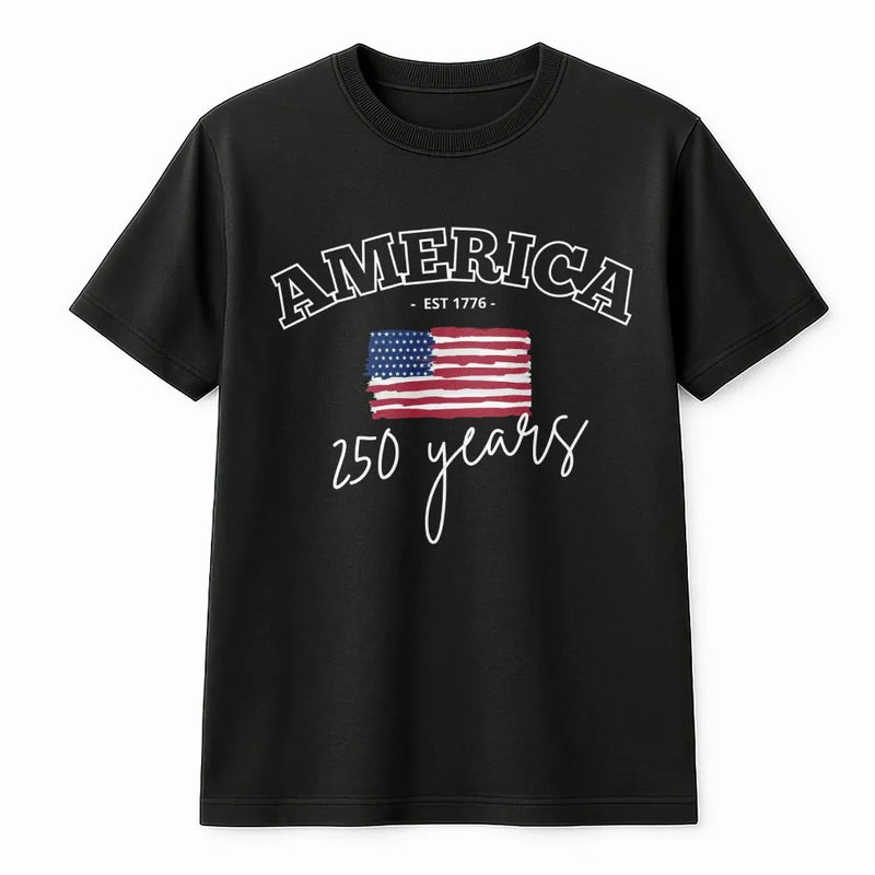 America 250 Years T-Shirt | Vintage American Flag Est 1776 Design | 100% Soft Breathable Cotton | Patriotic Gift for History Lovers