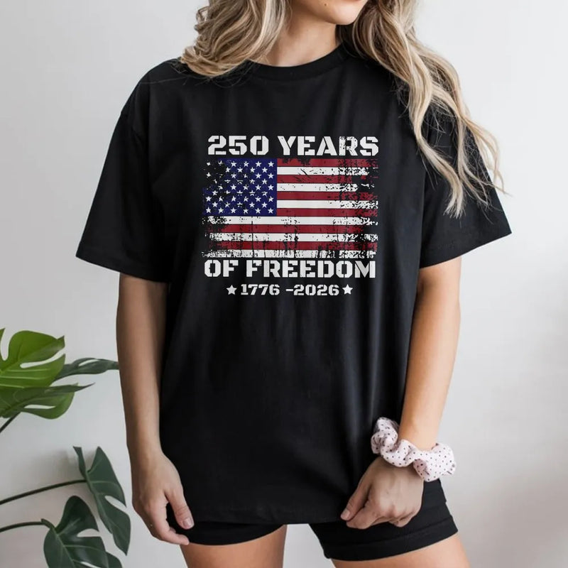 Distressed American Flag T-Shirt | 250 Years of Freedom 1776-2026 Graphic | Soft Cotton Unisex Tee | Patriotic 4th of July Gift