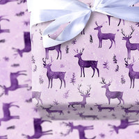 Winter Stag Gift Wrap, Purple Reindeer Christmas Wrapping Paper, Lavender Holiday Deer Gift Wrap, Elegant Festive Winter Wrapping Paper