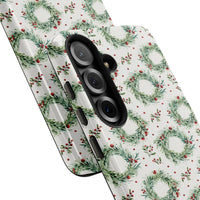 Watercolor Holly Berry Phone Case, Christmas Wreath Samsung Galaxy Case, Festive Winter Floral Tough Cover, Holiday Season Present