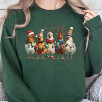 Festive Farm Animal Holiday Sweater, Christmas Chicken Lights Sweatshirt, Adorable Xmas Farmer Pullover Crewneck, Homestead Holiday Present