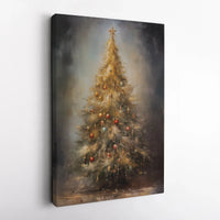 Oil Painting Style Holiday Decor Print, Christmas Tree Canvas Wall Art, Vintage Festive Winter Tree Canvas, Xmas Decor Digital Download