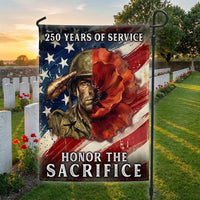 Memorial Day Garden Flag 250 Years of Service | Honor The Sacrifice Poppy Soldier Design | Double-Sided Polyester US Flag | Patriotic Yard Decor for Veterans
