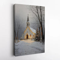 Snowy Christmas Landscape Print, Winter Church Canvas Wall Art, Religious Holiday Wall Decor, Christian Winter Scene Canvas Art Present