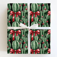 Red Bow Holiday Wrapping Paper, Black Christmas Cactus Wrapping Paper, Southwestern Xmas Wrapping Paper, Desert Botanical Gift Wrap