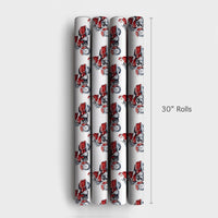 Motorcycle Santa Gift Wrap, Watercolor Biker Santa Wrapping Paper, Red Cruiser Bike Holiday Wrapping Paper, Christmas Biker Gift Wrap Roll