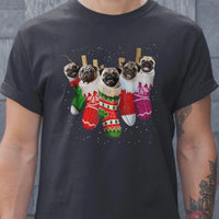 Humorous Xmas Pug Dog Shirt, Pug Christmas Socks T-Shirt, Holiday Animal Graphic Tee, Christmas Puppy Santa T-Shirt, Dog Lover Present