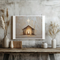 Manger Star of Bethlehem Oil Painting Style, Nativity Scene Wall Art Canvas Print, Christian Christmas Canvas, Digital Download Present