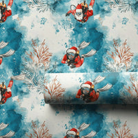 Ocean Coral Holiday Gift Wrap, Watercolor Scuba Santa Wrapping Paper, Scuba Diver Christmas Wrapping Paper, Underwater Gift Wrap Roll