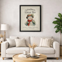 Vintage Snowman Hot Chocolate Station Poster, Grandma's Cocoa Bar Wall Art, Christmas Kitchen Art Print, Holiday Decor Digital Download