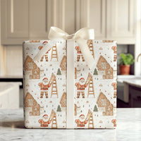 Watercolor Christmas Village Gift Wrap, Gingerbread House Santa Wrapping Paper, Festive Holiday Wrapping Paper, Adorable Xmas Gift Wrap Roll