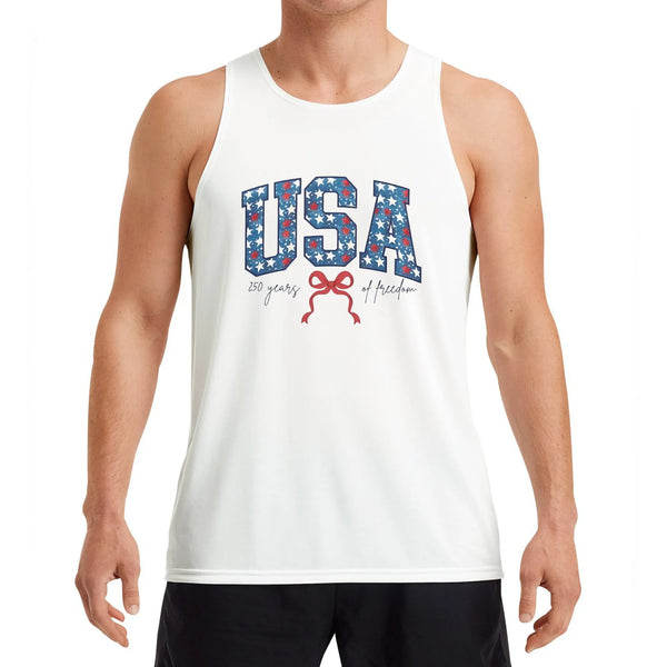USA Patriotic Tank Top | Stars 250 Years of Freedom Coquette Bow Design | Soft Breathable Lightweight Fabric | Gift for Americana Fans