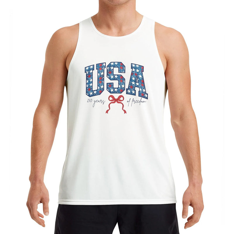 USA Patriotic Tank Top | Stars 250 Years of Freedom Coquette Bow Design | Soft Breathable Lightweight Fabric | Gift for Americana Fans