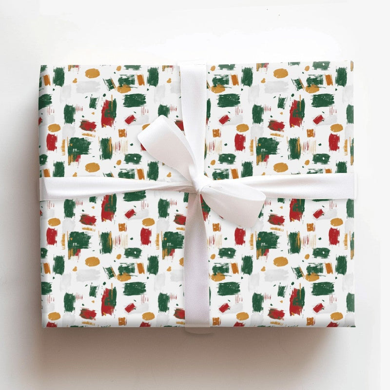 Brush Stroke Holiday Gift Wrap, Abstract Christmas Wrapping Paper, Modern Red Green Present Wrap, Festive Xmas Wrapping Paper Roll