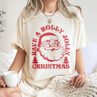 Holly Jolly Christmas Graphic Tee, Retro Santa T-Shirt, Vintage Santa Claus Face Shirt, Festive Holiday Christmas Apparel