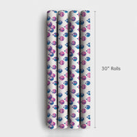 Blue Ornament Christmas Gift Wrap, Pink Disco Ball Wrapping Paper, Retro Holiday Wrapping Paper, Modern Festive Gift Wrap Roll