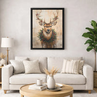 Rustic Stag Holly Wreath Print, Christmas Deer Canvas Wall Art Printable, Farmhouse Holiday Decor, Winter Digital Download
