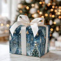 Snowy NYC Skyline Holiday Gift Wrap, New York City Christmas Wrapping Paper, Watercolor Cityscape Present Paper, Winter City Present Wrap