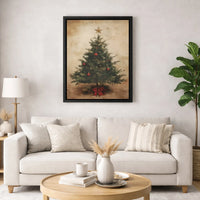 Vintage Holiday Canvas Wall Art, Christmas Tree Canvas Print, Red Ornaments Winter Tree Canvas, Digital Download Xmas Home Decor