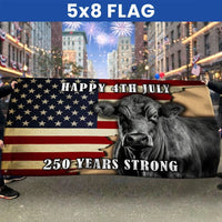 Black Angus Cattle Flag | 250 Years Strong Patriotic American Farm Flag | UV-Resistant Polyester | Ranch & Farm Decor Gift