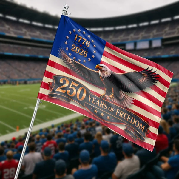 1776-2026 Eagle House Flag | 250 Years of Freedom Patriotic Design | Double-Sided Weather-Resistant Polyester | Gift for American History Lovers