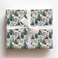 Watercolor Winter Town Gift Wrap, Snowy Village Christmas Wrapping Paper, Comfy Christmas Village Present Paper, Holiday Wrapping Paper