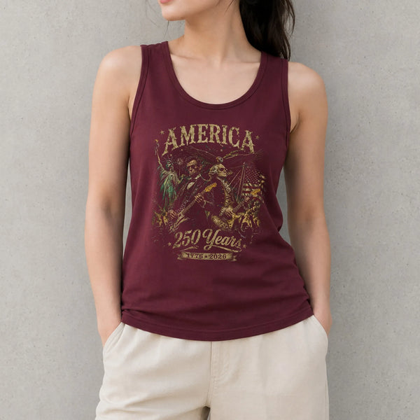 America 250 Years Tank Top | George Washington Abraham Lincoln Vintage Art | Soft Breathable Cotton Blend | Patriotic Gift for History Lovers