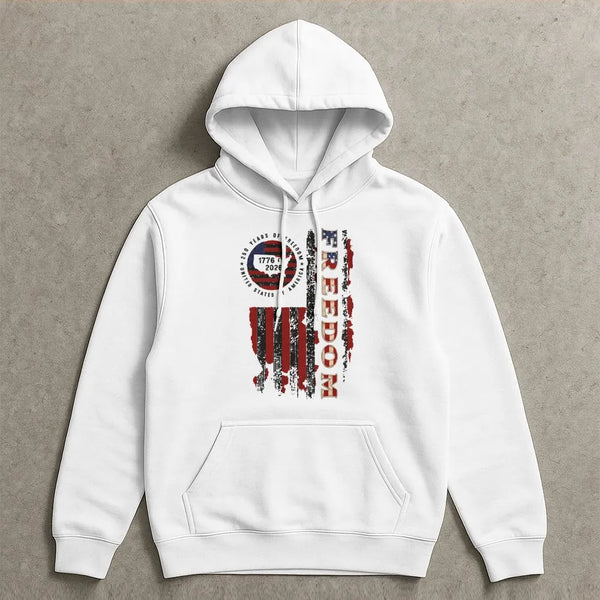 America 250 Years of Freedom Hoodie | 1776-2026 USA Flag Patriotic Art | Soft Cotton-Polyester Blend | Gift for Patriotic Americans