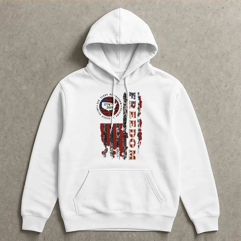 America 250 Years of Freedom Hoodie | 1776-2026 USA Flag Patriotic Art | Soft Cotton-Polyester Blend | Gift for Patriotic Americans