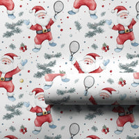 Sports Holiday Gift Wrap, Tennis Santa Christmas Wrapping Paper, Santa Claus Tennis Present Paper, Festive Tennis Player Present Wrap Roll